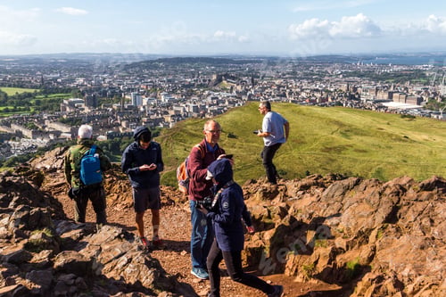 Preview: Edinburgh Scotland - September 13 2019: People Enjoying The View From Arthur'S Seat The Summit Of