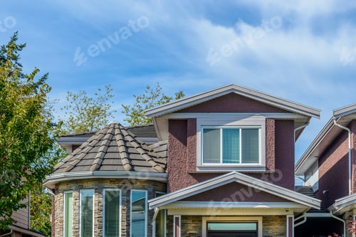 Preview: A Perfect Neighborhood. Houses In Suburb At Summer In The North America. Fragment Of A Luxury House