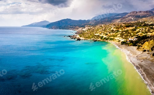 Preview: Scenic View Of Sea And Mountain Against Cloudy Sky, Crete, Greece