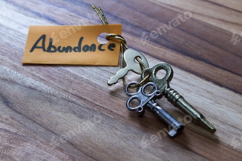 Preview: Concept For A Happy Abundant Life Using Old Decorative Keys And A Hand Written Tag Attached By A
