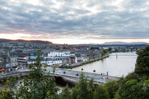 Preview: Scotland - September 07 2019: View Of The City From The Inverness Castle At Sunset, Uk September
