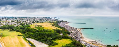 Preview: Aerial View Of Cancale Harbor With Residential District And Agricultural Field, France
