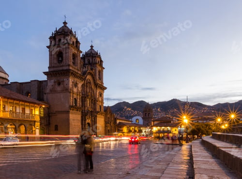 Preview: Cusco, Peru - May 13: Beautiful Cusco Cathedral Photographed With A Slow Shutter To Show Motion In