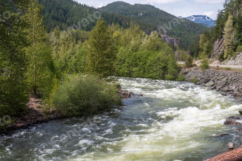 Preview: Majestic Mountain River In Vancouver, Canada. View With Mountain Background.