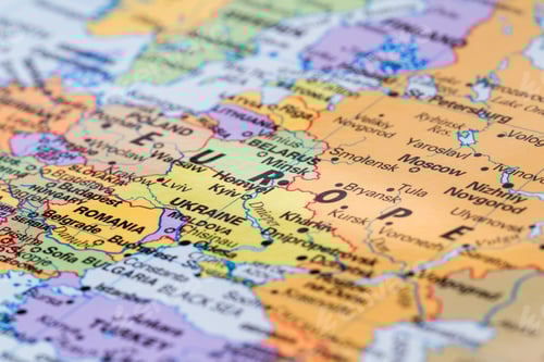 Preview: Close Up Of A World Map With The Word Europe In Focus