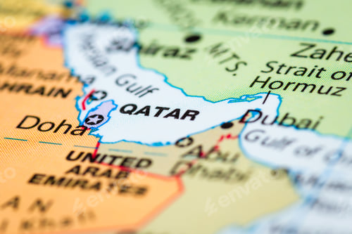 Preview: Close Up Of A World Map With The Country Of Qatar In Focus