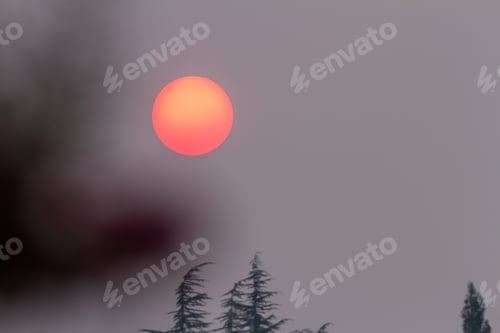 Preview: Photo Of The Rising Sun Thru A Thick Layer Of Smoke In The Air Due To Wild Fires In And Near
