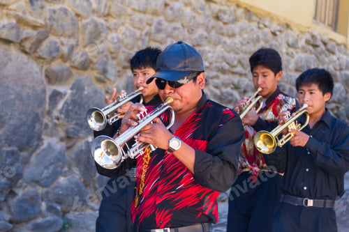Preview: Ollantaytambo, Peru - May 16 : Religious Celebration For Fiestas De Pentecostes With Musicians
