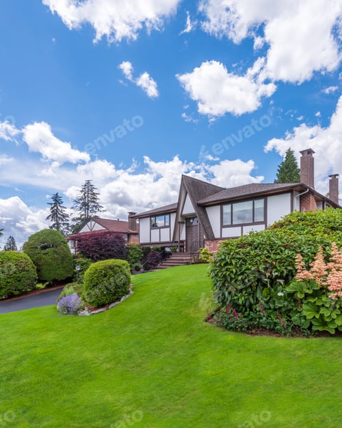 Preview: A Perfect Neighborhood. Houses In Suburb At Summer In The North America. Fragment Of A Luxury House