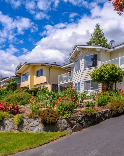 Preview: A Perfect Neighborhood. Houses In Suburb At Summer In The North America. Fragment Of A Luxury House