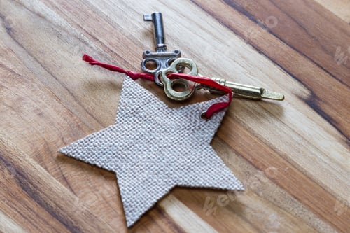 Preview: Concept For A Happy Life Using An Old Decorative Key And A Hand Written Tag Attached By A Golden