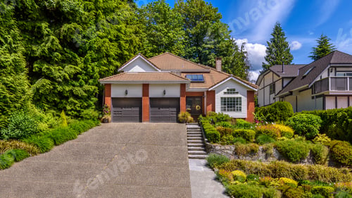 Aperçu: A Perfect Neighborhood. Houses In Suburb At Summer In The North America. Fragment Of A Luxury House