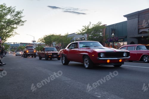 Preview: Coeur D' Alene, Idaho - June 15: Restored Classic Vehicles Cruising Downtown On Sherman Ave For The