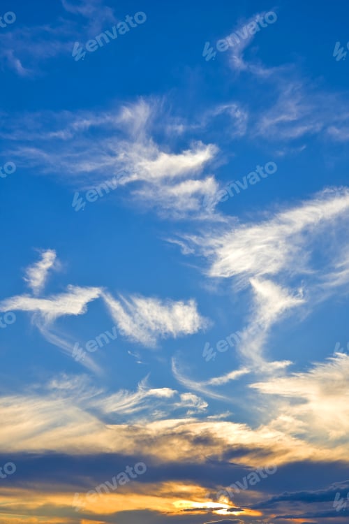 Preview: Beautiful Sunset With Vivid Blue Sky And Light Clouds