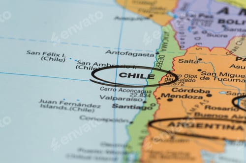 Preview: Close Up Of The Country Of Chile Viewed On A Wold Map As A Travel Concept.