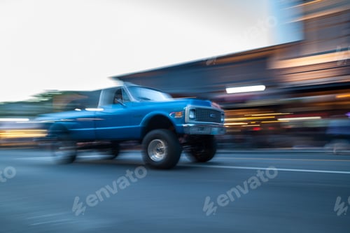 Preview: Coeur D' Alene, Idaho - June 15: Panning On Classic Vehicles Cruising Downtown On Sherman Ave For