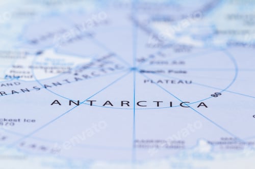 Preview: Close Up Of A World Map With The Word Antartica In Focus
