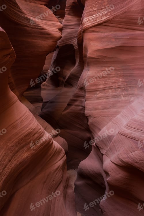 Preview: Beautiful Slot Canyon In Page Arizona, Shapes And Shadows Under Low Lights For Beautiful Colors And
