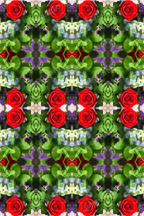 Preview: A Floral Bouquet Arrangement Abstract Of Classic Red Roses And Soft Pink Daisies And Blue Larkspur