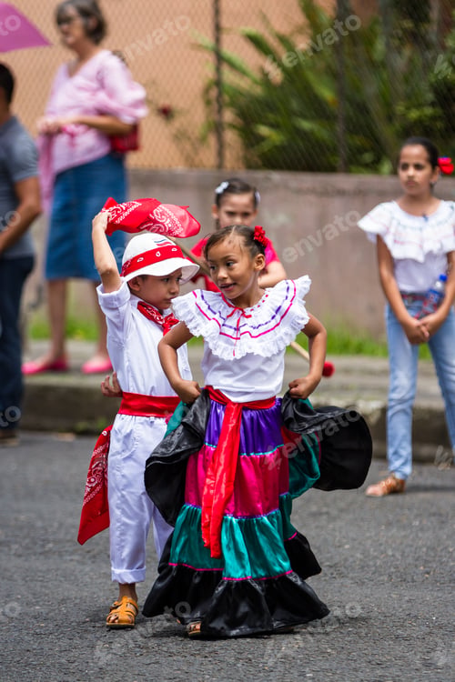 Preview: Tilaran, Costa Rica - September 15 : Young Children Celebrating Independence Day In Costa Rica With