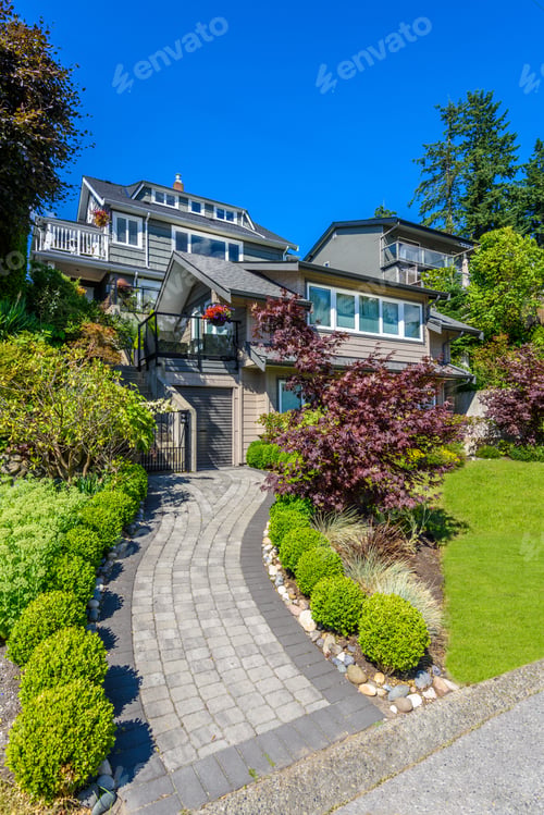 Preview: A Perfect Neighborhood. Houses In Suburb At Summer In The North America. Fragment Of A Luxury House