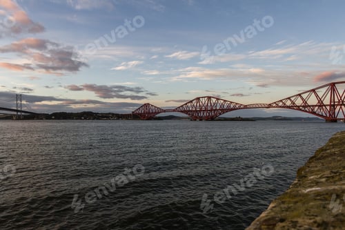 Preview: South Queensferry, Scotland - September 16 2019: Iconic Cantilever Railway Bridge Crossing The