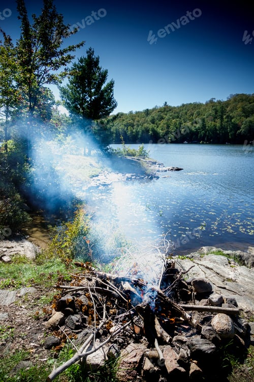 Preview: View Of Campfire At Lakeshore, Canada