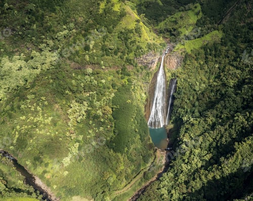 Preview: Aerial View Of Manawaiopuna Falls And Landscape Of Hawaiian Island Of Kauai From Helicopter Flight