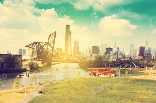 Preview: Park With Chicago Downtown Background