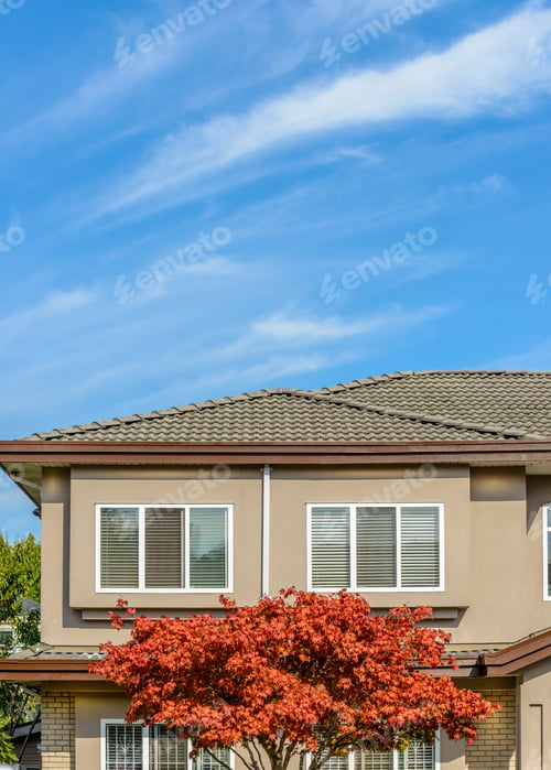 Aperçu: A Perfect Neighborhood. Houses In Suburb At Summer In The North America. Top Of A Luxury House With