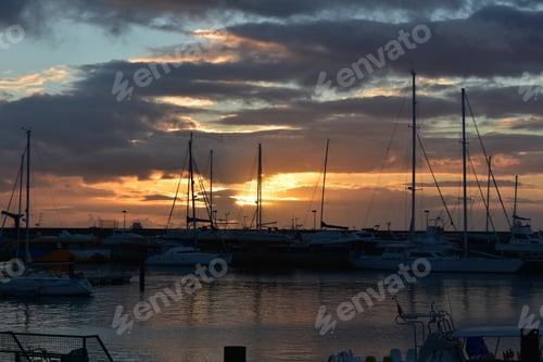Preview: Beautiful Daybreak In The Harbor Of Ponta Delgada In Sao Miguel.