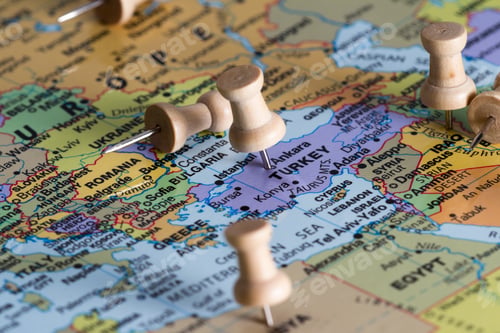 Preview: Close Up Of A World Map Focused On The Country Of Turkey As A Concept