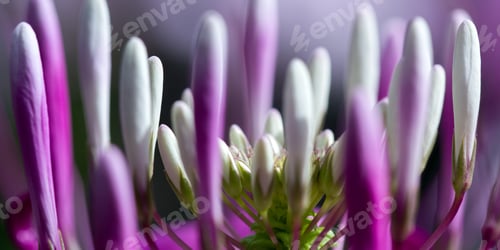 Preview: Close Up Of A Beautiful Tropical Flower With White And Purple Blooms Opening Into A Beautiful