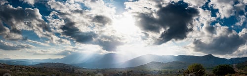 Preview: Silhouette Of Agricultural Field On Mountain Against Cloudy Sky, Crete, Greece