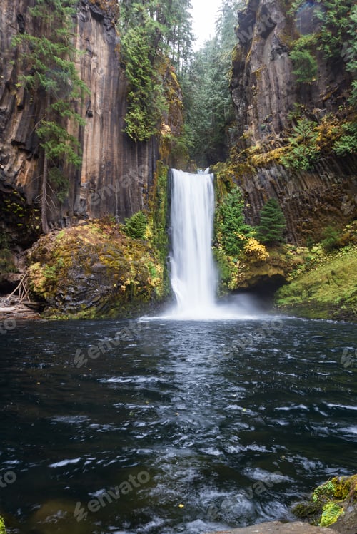 Preview: Carved From Ancient Columnar Basalt The Falls Drop Approximately 120 Feet. Photo Taken On A Cloudy