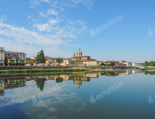 Preview: Beautiful Morning View Of Florence And It`S Buildings Reflected In The Waters Of Arno River