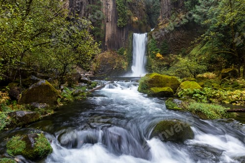 Preview: Carved From Ancient Columnar Basalt The Falls Drop Approximately 120 Feet. Photo Taken On A Cloudy