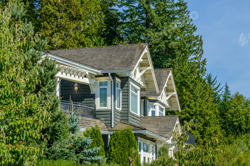Aperçu: A Perfect Neighborhood. Houses In Suburb At Summer In The North America. Top Of A Luxury House With