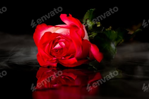 Preview: Dramatic Shot Of A Single Rose With Fog On A Dark Setting