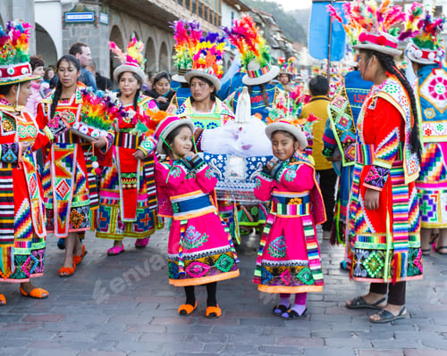 Preview: Cusco, Peru - May 13: Native People Of Cusco Dressed In Colorful Clothing In A Religious
