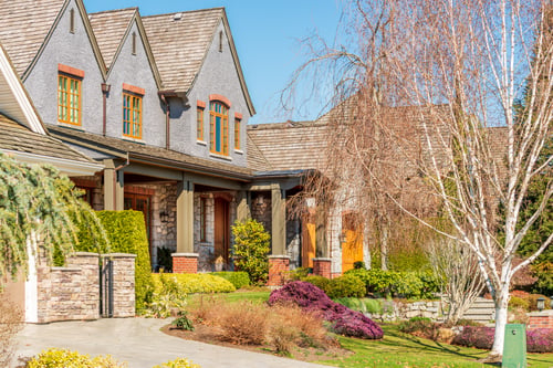 Preview: Houses In Suburb At Summer In The North America. Luxury Houses With Nice Landscape.
