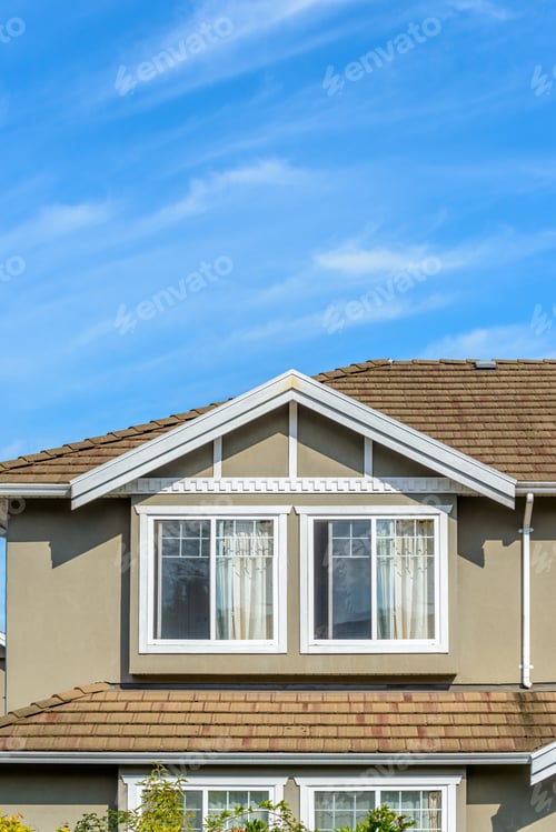 Preview: A Perfect Neighborhood. Houses In Suburb At Summer In The North America. Top Of A Luxury House With