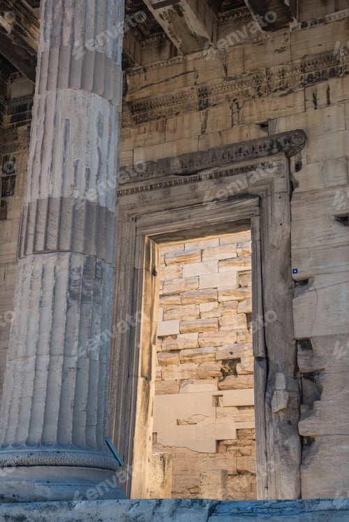 Preview: Fragment Of Parthenon From Acropolis Of Athens - Column And Door. Architectural Details