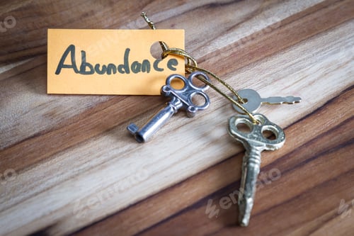 Preview: Concept For A Happy Abundant Life Using Old Decorative Keys And A Hand Written Tag Attached By A