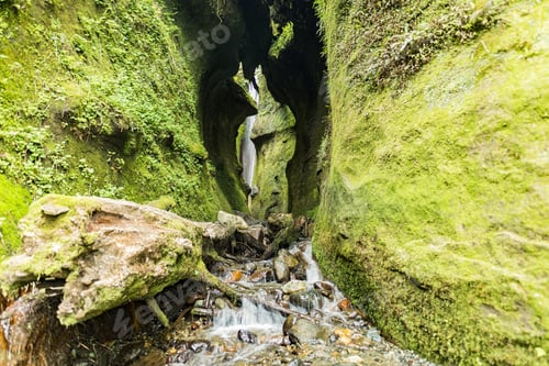 Preview: Amazing Vancouver Island Series - Wide Angle View Of Sombrio Cave Waterfall With Emerald Color
