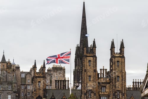 Preview: Edinburgh Scotland - September 13 2019: Beautiful Buildings On The Mound In Edinburgh Viewed From