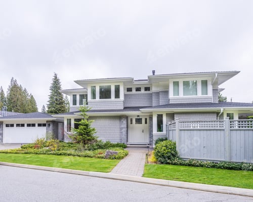 Preview: A Perfect Outdoor Landscape. Luxury Houses With Nice Landscape And Rocks.