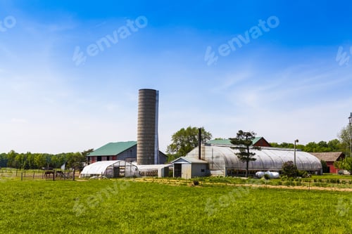 Preview: American Farmland With Blue Cloudy Sky