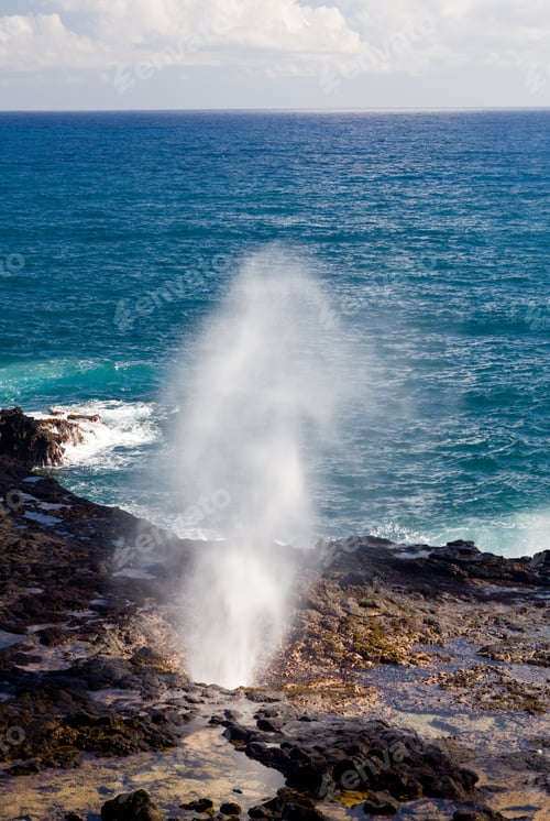 Preview: Vent Of Water From Underneath Lava Rocks On Coast Of Kauai