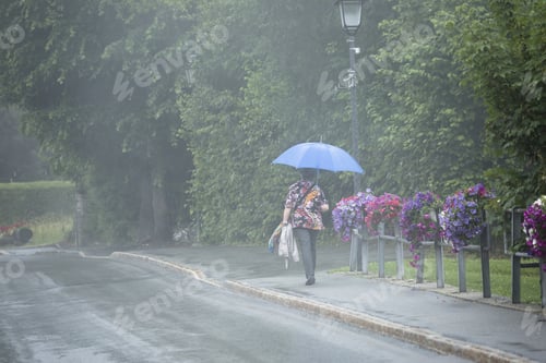 Preview: Woman Walking In Rainy Day